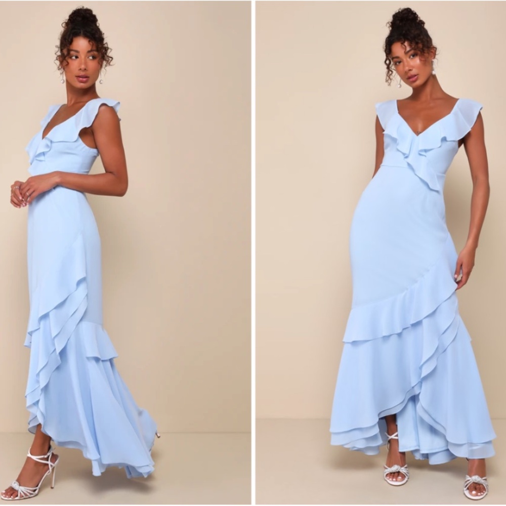 LULU's Prom Wedding Special Event Romantic Sexy Flowy Ruffle Maxi Dress